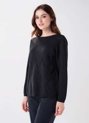 Pull col rond manches longues noir GEVANA femme