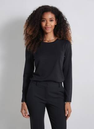 Pull coupe cintrée manches longues noir GEVANA femme