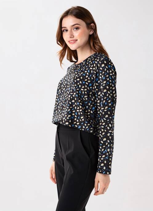 Pull col rond manches longues noir GEVANA femme