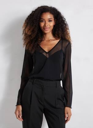 Top stretch manches longues noir GEVANA femme