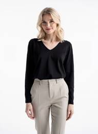 Pull coupe cintrée manches longues noir GEVANA femme