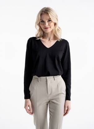 Pull coupe cintrée manches longues noir GEVANA femme