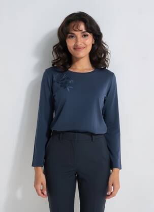 Top tissage jersey manches longues bleu GEVANA femme