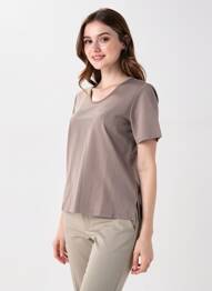 T-shirt sérigraphie manches courtes beige GEVANA femme