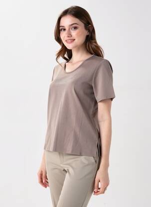 T-shirt sérigraphie manches courtes beige GEVANA femme