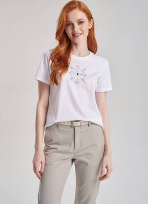 T-shirt sérigraphie avec strass manches courtes blanc GEVANA femme