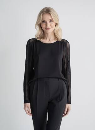 Top coupe cintrée manches longues noir YEST femme