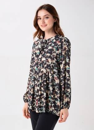 Blouse imprimé fantaisie manches longues noir YEST femme