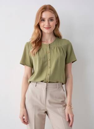Chemisier coupe droite manches courtes vert GEVANA femme