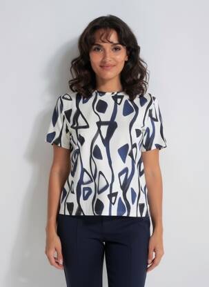 Top imprimé fantaisie manches courtes bleu GEVANA femme