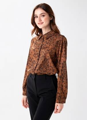 Chemisier imprimé fantaisie manches longues marron YEST femme