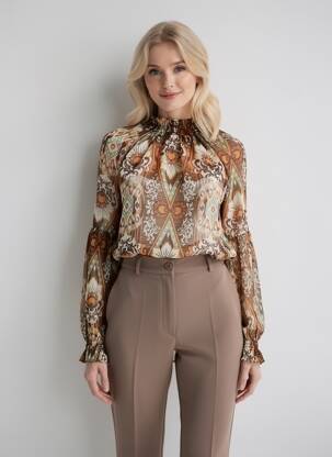 Blouse légère et transparente manches longues marron YEST femme