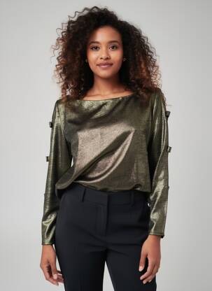 Top col rond manches longues noir HALOGENE femme