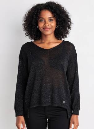 Pull coupe cintrée manches longues noir PLEASE femme