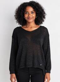 Pull coupe cintrée manches longues noir PLEASE femme