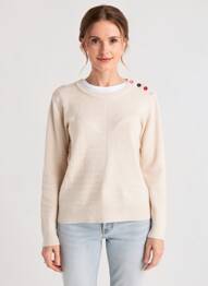 Pull col rond manches longues beige MD'M femme