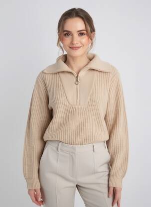 Pull coupe droite manches longues beige ÉTYMOLOGIE femme