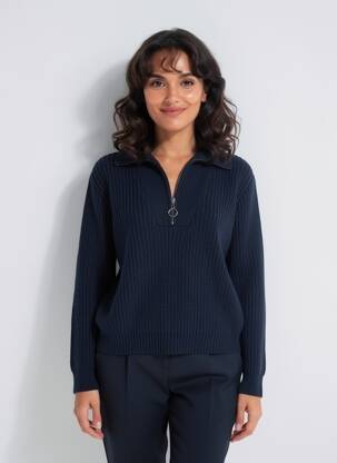Pull coupe droite manches longues bleu ÉTYMOLOGIE femme