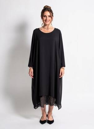 Robe mi-longue coupe fluide manches longues noir CISO femme