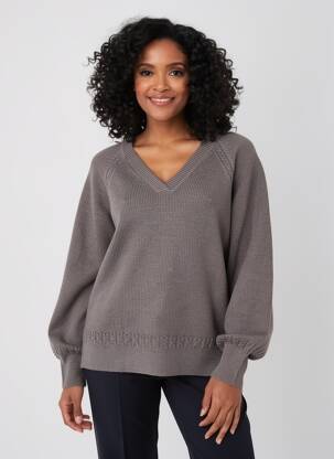 Pull col v manches longues marron MD'M femme