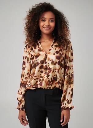 Blouse imprimé fantaisie manches longues marron HALOGENE femme