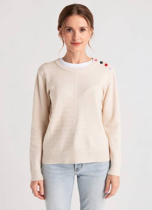 Pull col rond manches longues beige MD'M femme