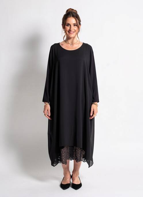 Robe mi-longue manches longues manches longues noir CISO femme