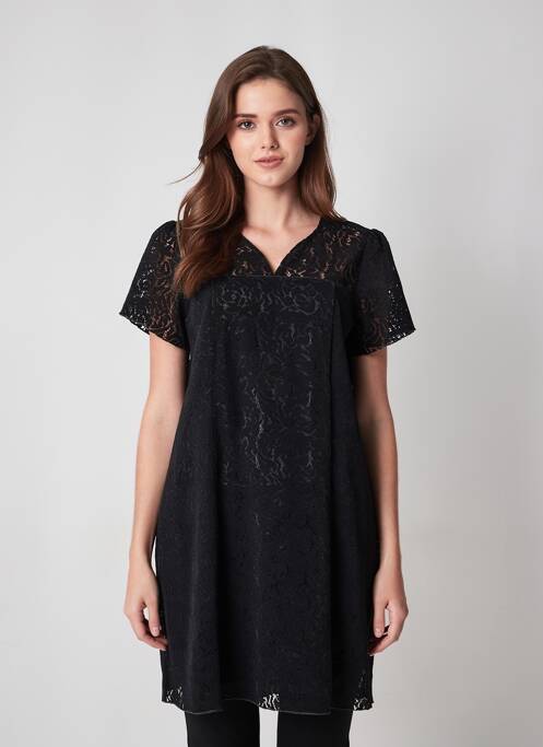 Robe mi-longue fermeture zippée au dos manches courtes noir CHRISTINE LAURE femme