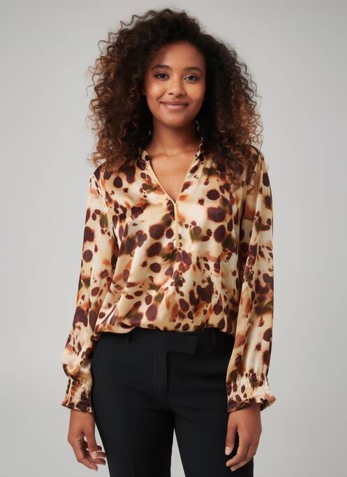 Blouse imprimé fantaisie manches longues marron HALOGENE femme