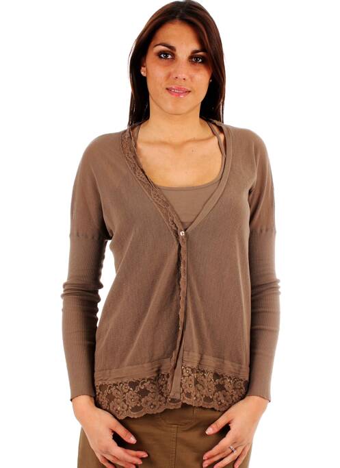 Gilet manches longues taupe LA FEE MARABOUTEE pour femme