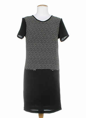 Robe mi-longue coupe fluide manches courtes noir XO femme