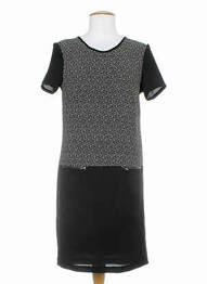 Robe mi-longue coupe fluide manches courtes noir XO femme