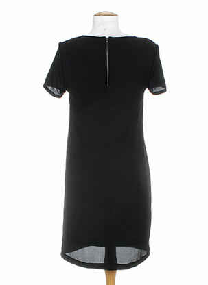 Robe mi-longue coupe fluide manches courtes noir XO femme
