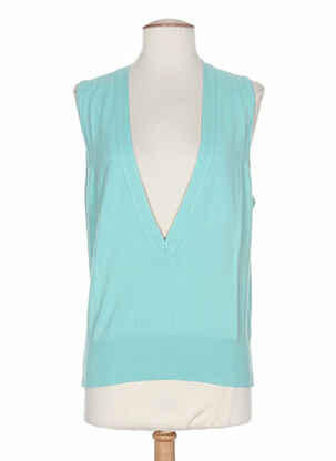 Pull finition bords-côtes sans manche bleu STEPHAN  femme