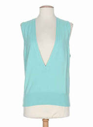 Pull finition bords-côtes sans manche bleu STEPHAN  femme