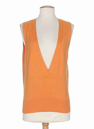 Pull finition bords-côtes sans manche orange STEPHAN  femme