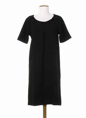 Robe mi-longue tissage crêpe manches courtes noir ICHI femme
