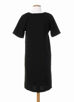 Robe mi-longue tissage crêpe manches courtes noir ICHI femme