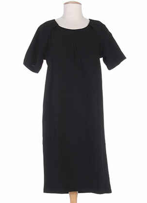 Robe mi-longue tissage crêpe manches courtes noir ICHI femme