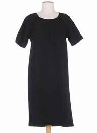 Robe mi-longue tissage crêpe manches courtes noir ICHI femme
