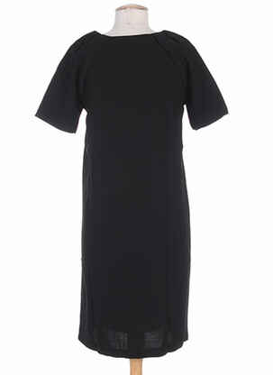Robe mi-longue tissage crêpe manches courtes noir ICHI femme