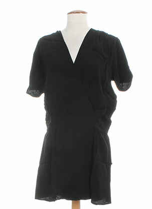 Robe mi-longue tissage crêpe manches courtes noir CLO&SE femme