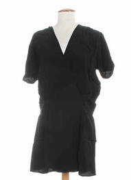 Robe mi-longue tissage crêpe manches courtes noir CLO&SE femme