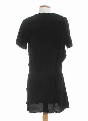 Robe mi-longue tissage crêpe manches courtes noir CLO&SE femme