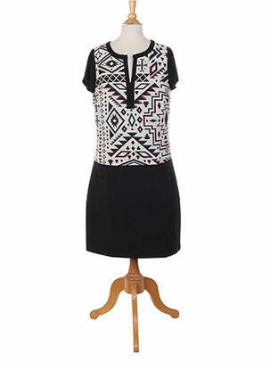 Robe courte fermeture zippée au dos manches courtes noir MISS CAPTAIN femme