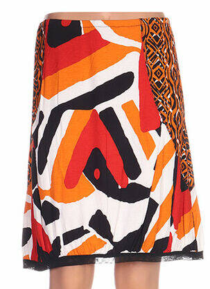 Jupe mi-longue coupe droite orange QUATTRO femme