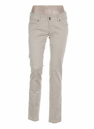 Pantalon droit fermeture zippée sous rabat boutonné taille basse beige COUTURIST femme