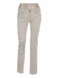 Pantalon droit fermeture zippée sous rabat boutonné taille basse beige COUTURIST femme