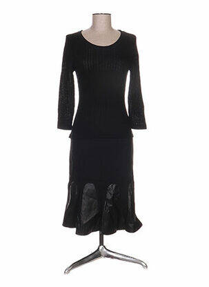Robe mi-longue manches longues manches longues noir ANNE TURTAUT femme