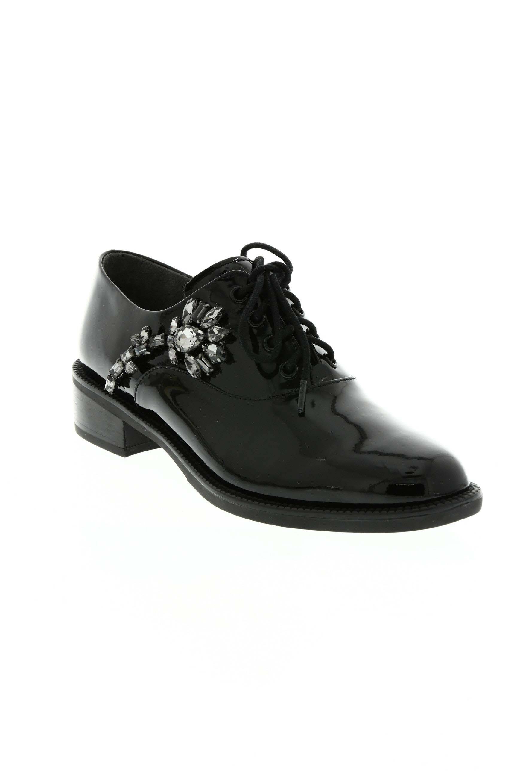 Derbies tissage vernis talon plat jusqu'à 3cm noir METAMORF'OSE femme